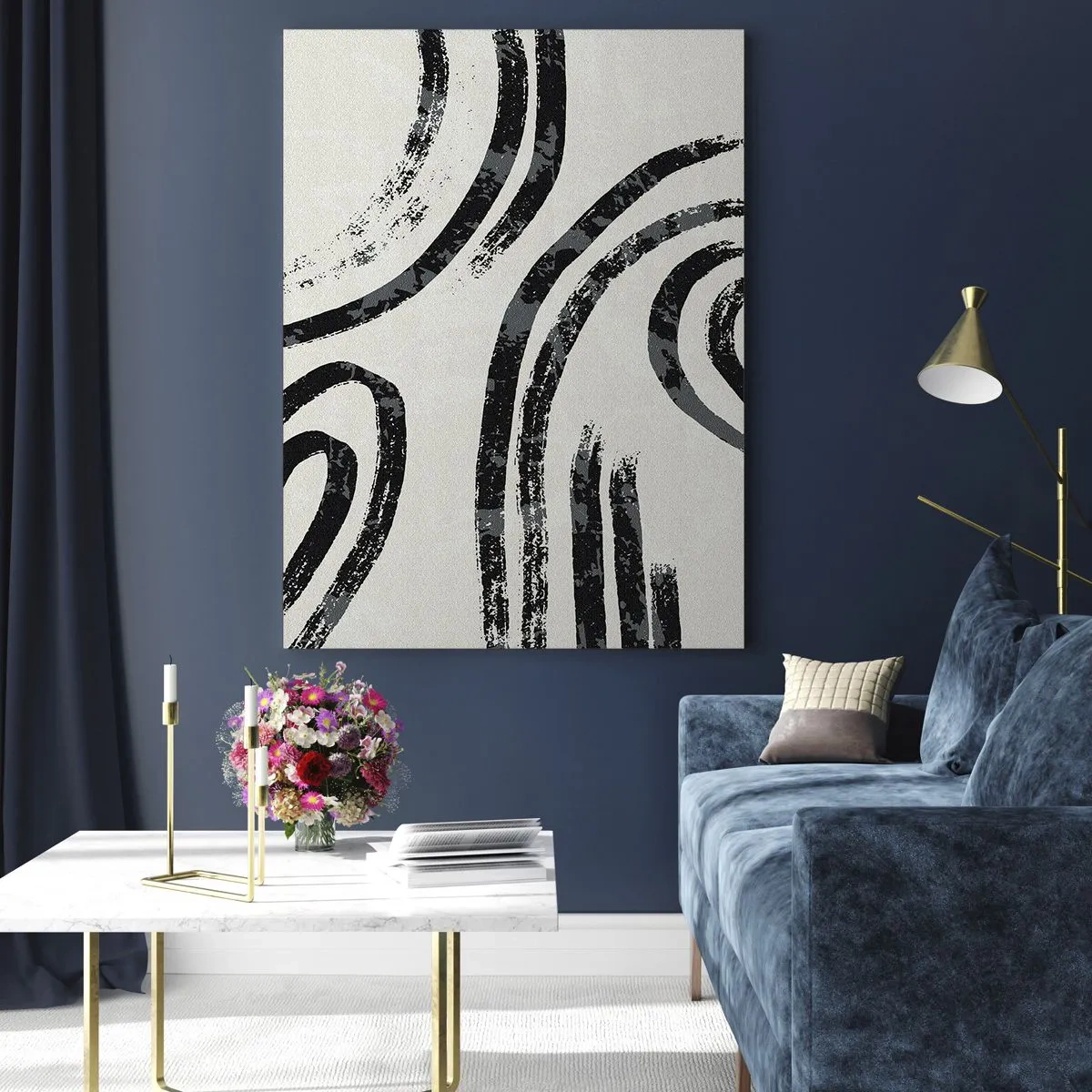 Quadro su vetro - Linee astratte in bianco e nero su uno sfondo chiaro - 70x100cm - Interrotto a metà - Decorazione murale moderna per soggiorno e camera da letto ARTTOR