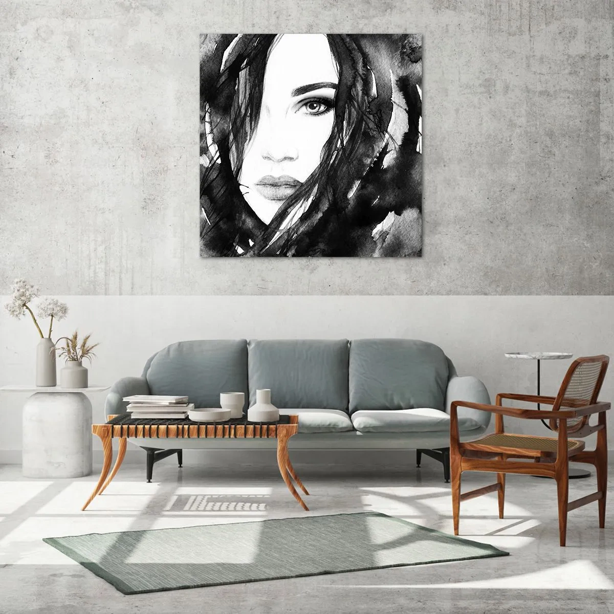 Quadro su vetro - Ritratto di donna in bianco e nero - 60x60 cm