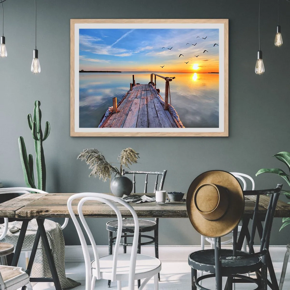 Poster in cornice rovere chiaro - Camminando verso il sole - 70x50 cm