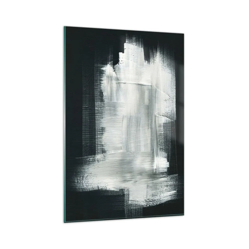 Quadro su vetro - Tratti astratti bianchi su sfondo scuro - 80x120cm - Tessuto in verticale e in orizzontale - Decorazione murale moderna per soggiorno e camera da letto ARTTOR