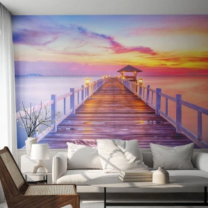 Fotomurali Standard Eco - Silenzio della sera in lilla e oro - Paesaggio, Mare, Baia - 200x140 cm