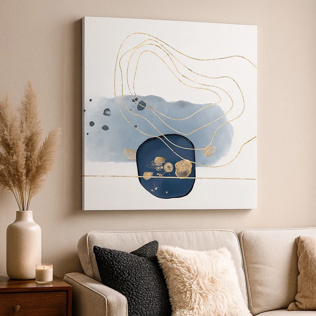 Quadro su tela - Stampe su Tela - Fantasia blu e oro - 30x30 cm