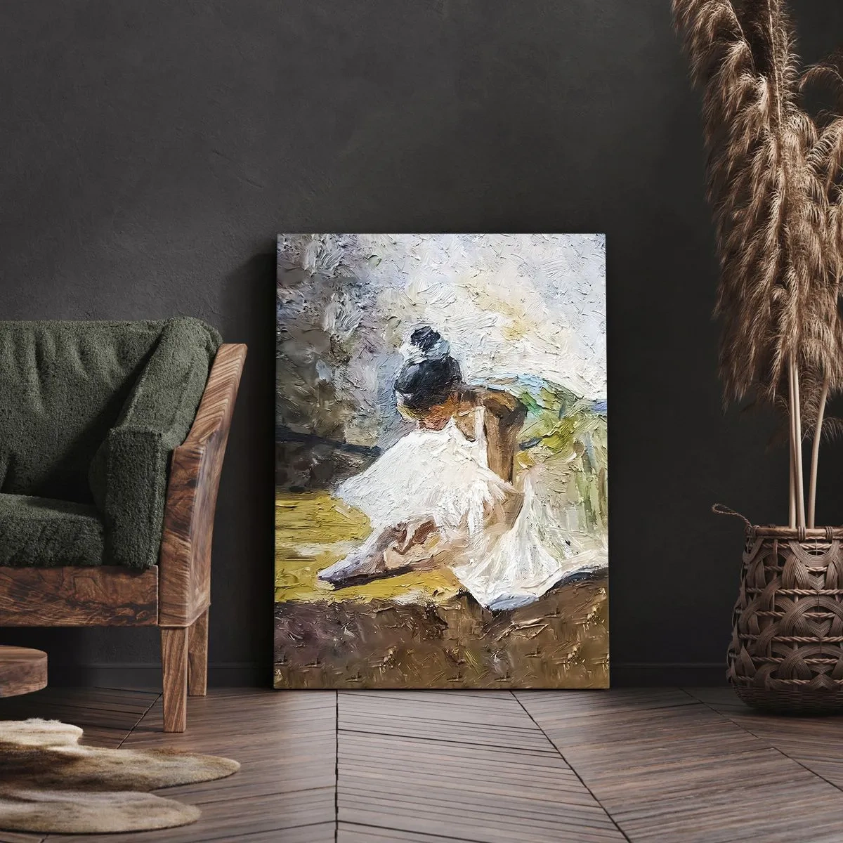 Quadro su tela - Stampe su Tela - Una ballerina in abito bianco in stile pittorico su uno sfondo impressionista. - 50x70cm - Dal quadro di Degas - Decorazione murale moderna per soggiorno e camera da letto ARTTOR