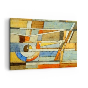 Quadro su tela - Stampe su Tela - Astrazione geometrica nei toni del beige, blu e arancione - 120x80cm - Cubismo in cantiere - Decorazione murale moderna per soggiorno e camera da letto ARTTOR