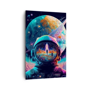 Quadro su tela - Stampe su Tela - Astronauta nello spazio con un paesaggio planetario colorato - 80x120cm - I filosofi non l'avevano pensato - Decorazione murale moderna per soggiorno e camera da letto ARTTOR