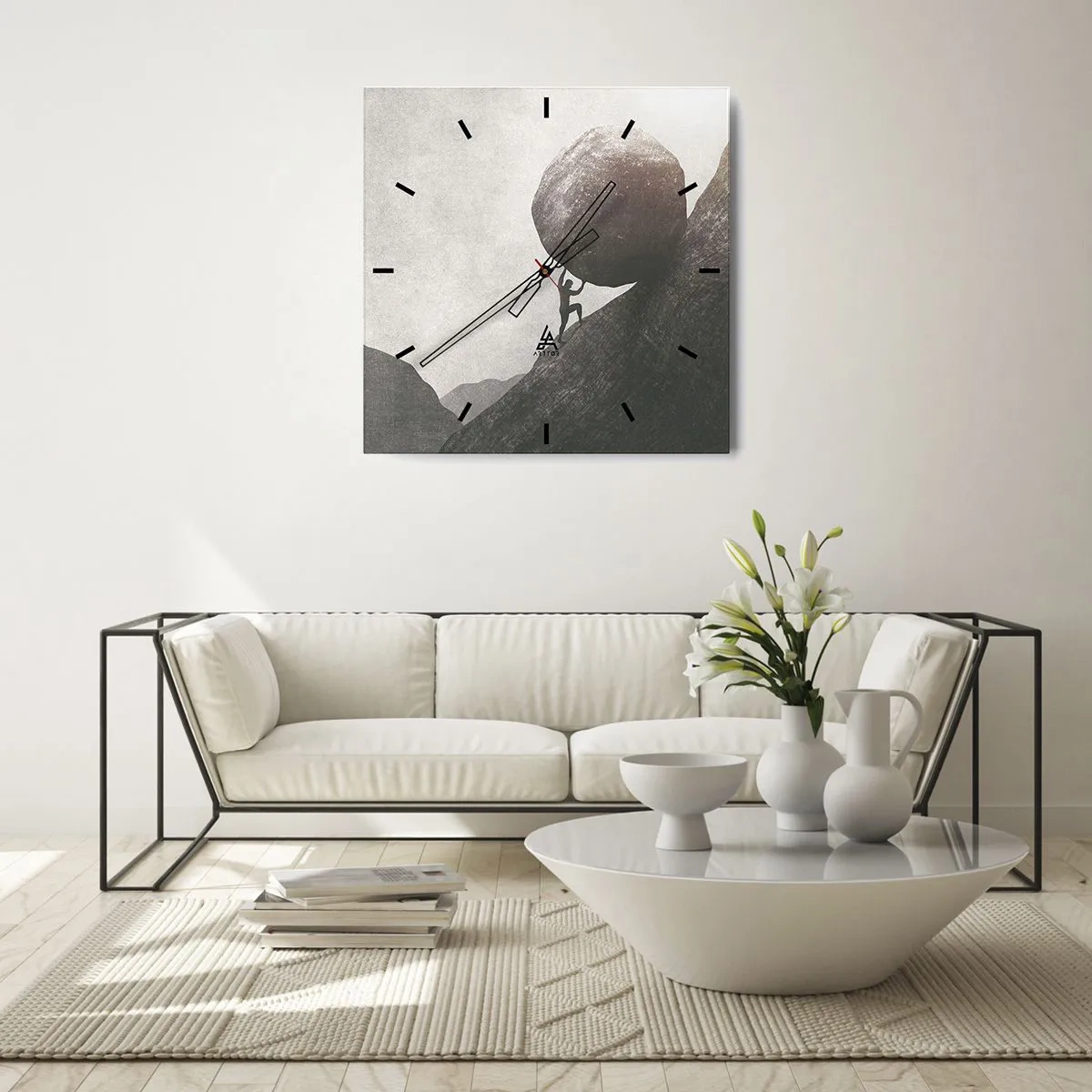 Orologio da parete - Orologio in Vetro - Un uomo che scala un enorme masso su una collina - 30x30cm - Credo contro ogni speranza - Decorazione murale moderna per soggiorno e camera da letto ARTTOR