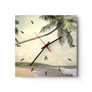 Orologio da parete - Orologio in Vetro - Una spiaggia con palme sullo sfondo di un mare calmo - 30x30cm - Sogno tropicale - Decorazione murale moderna per soggiorno e camera da letto ARTTOR