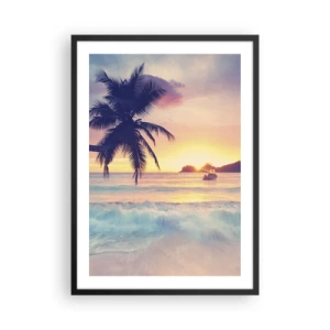 Poster in cornice nera - Palma sulla spiaggia durante il tramonto - 50x70cm - Sera nell'insenatura - Decorazione murale moderna per soggiorno e camera da letto ARTTOR