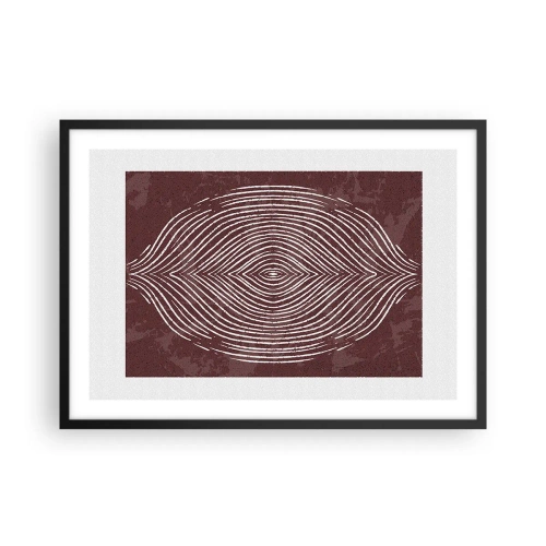 Poster in cornice nera - Onde simmetriche in linee bianche su sfondo marrone - 70x50cm - Lo spazio parlante - Decorazione murale moderna per soggiorno e camera da letto ARTTOR