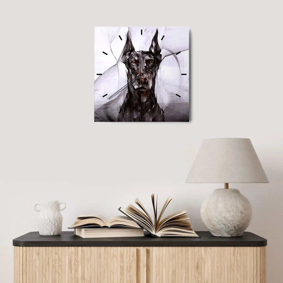 Orologio da parete - Orologio in Vetro - Ritratto astratto di un cane in un approccio artistico - 30x30cm - Nobili natali - Decorazione murale moderna per soggiorno e camera da letto ARTTOR
