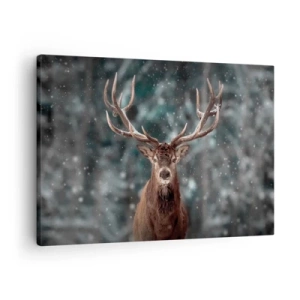 Quadro su tela - Stampe su Tela - Cervi in una foresta invernale con neve che cade - 70x50cm - Il re del bosco incoronato - Decorazione murale moderna per soggiorno e camera da letto ARTTOR