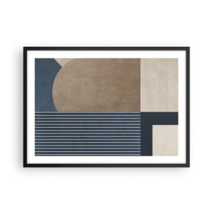 Poster in cornice nera - Figure geometriche nei toni del beige e del blu navy con linee - 70x50cm - Composizione di semplicità e rotondità - Decorazione murale moderna per soggiorno e camera da letto ARTTOR