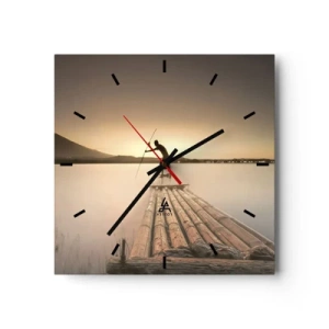 Orologio da parete - Orologio in Vetro - Uomo su una zattera al tramonto - 30x30cm - Prima del riposo - Decorazione murale moderna per soggiorno e camera da letto ARTTOR