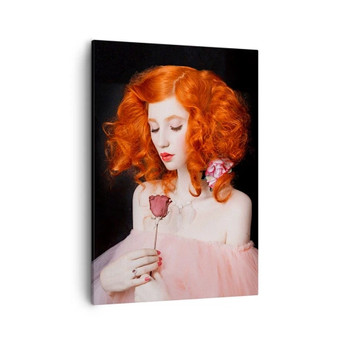 Quadro su tela - Stampe su Tela - Una donna con i capelli rossi che tiene una rosa - 50x70cm - In stile barocco - Decorazione murale moderna per soggiorno e camera da letto ARTTOR