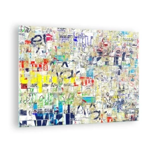 Quadro su vetro - Una composizione astratta con un mix di colori e iscrizioni. - 70x50cm - Semplicemente bello da vedere - Decorazione murale moderna per soggiorno e camera da letto ARTTOR