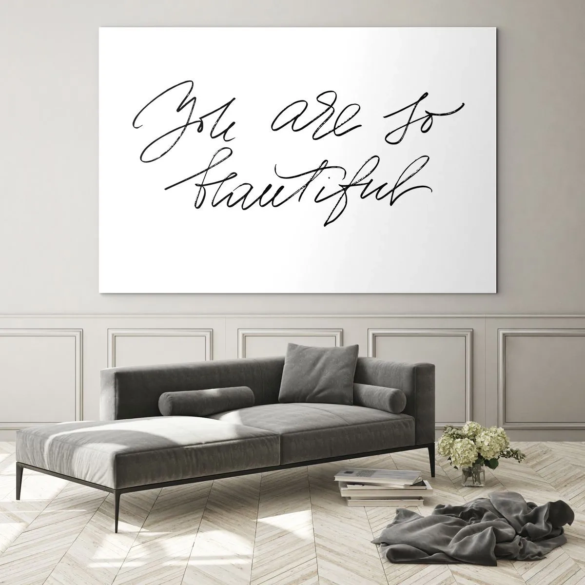 Quadro su vetro - Citazione "Sei così bella" in uno stile elegante e calligrafico - 100x70cm - Davvero, credimi... - Decorazione murale moderna per soggiorno e camera da letto ARTTOR