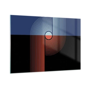 Quadro su vetro - Grafica geometrica moderna in colori contrastanti - 100x70cm - Nell'abbraccio geometrico - Decorazione murale moderna per soggiorno e camera da letto ARTTOR