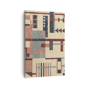 Quadro su tela - Stampe su Tela - Motivo geometrico nei toni pastello del beige, rosso e grigio - 80x120cm - Combinazione di orizzontali e verticali - Decorazione murale moderna per soggiorno e camera da letto ARTTOR