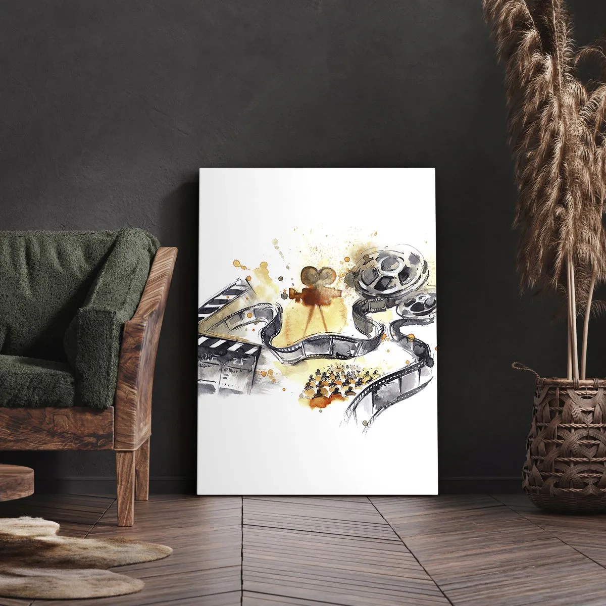 Quadro su tela - Stampe su Tela - Il simbolismo del cinema con una striscia di pellicola in un acquerello artistico - 50x70cm - Nel paese dei sogni - Decorazione murale moderna per soggiorno e camera da letto ARTTOR