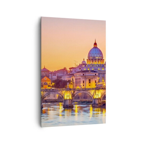 Quadro su tela - Stampe su Tela - Panorama del Vaticano al tramonto con un ponte sul fiume - 80x120cm - Tramonto sulla Città Eterna - Decorazione murale moderna per soggiorno e camera da letto ARTTOR