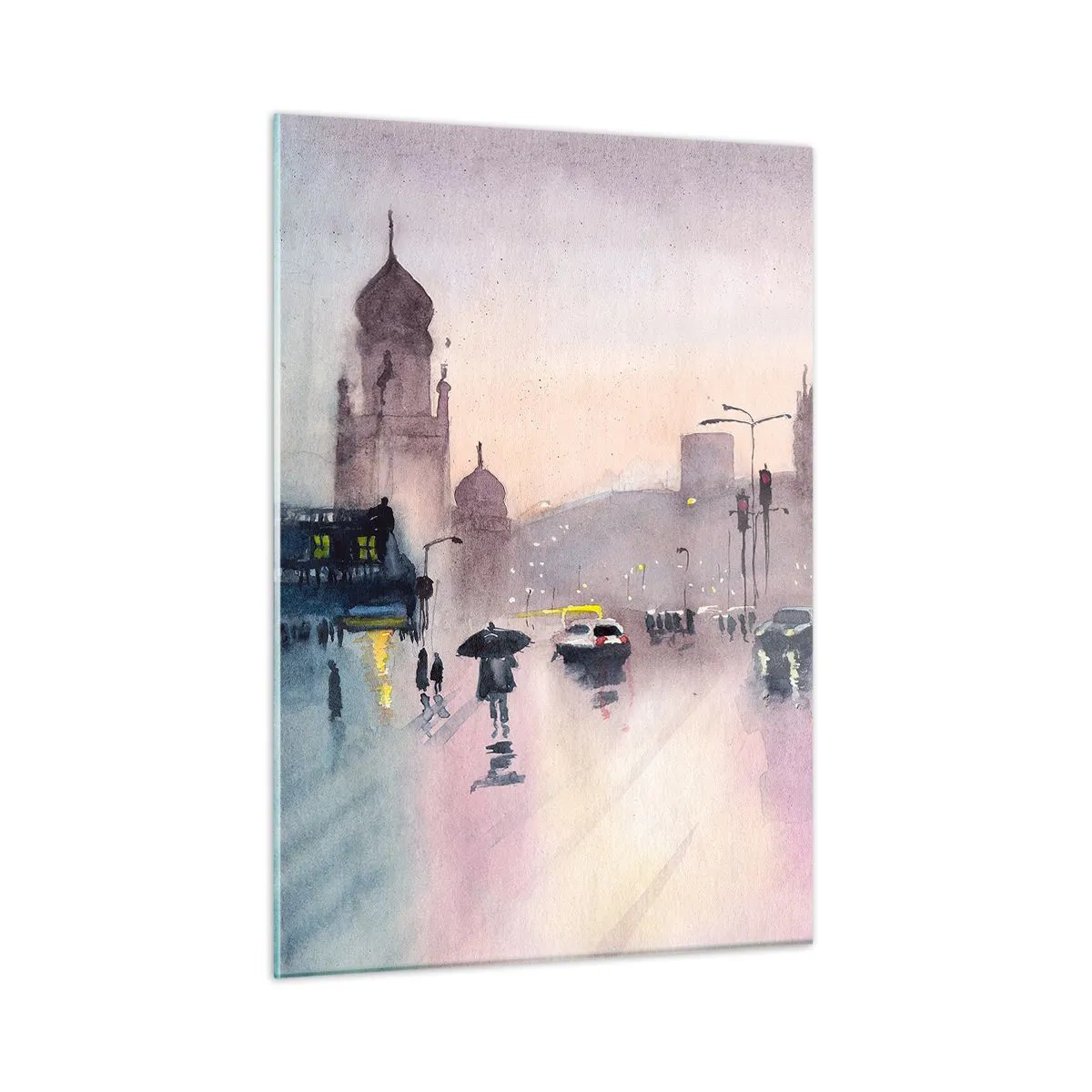 Quadro su vetro - Paesaggio urbano piovoso - 50x70cm - Nella nebbia piovigginosa - Decorazione murale moderna per soggiorno e camera da letto ARTTOR