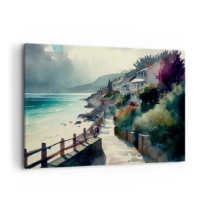 Quadro su tela - Stampe su Tela - Lungomare con case e vegetazione - 120x80cm - Cittadina mediterranea - Decorazione murale moderna per soggiorno e camera da letto ARTTOR