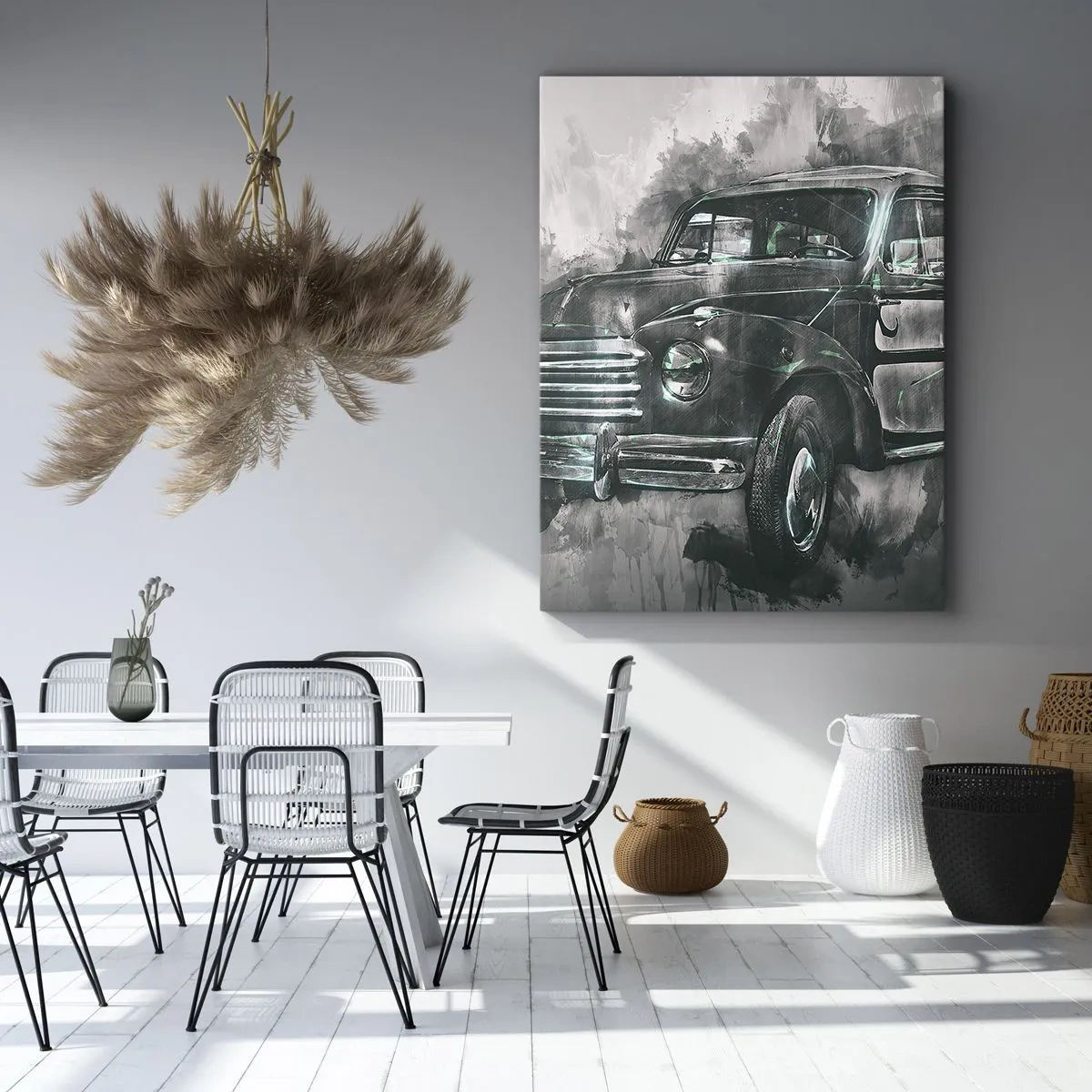 Quadro su tela - Stampe su Tela - Un'auto retrò classica con uno sfondo artistico - 70x100cm - L'onorato antenato - Decorazione murale moderna per soggiorno e camera da letto ARTTOR