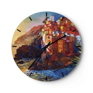 Orologio da parete - Orologio in Vetro - Un pittoresco villaggio su una costa rocciosa - 30x30cm - Atmosfera italiana - Decorazione murale moderna per soggiorno, cucina e camera da letto ARTTOR