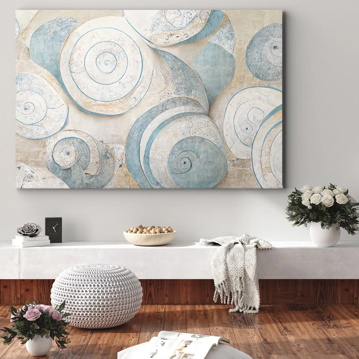 Quadro su tela - Stampe su Tela - Conchiglie astratte in tonalità pastello - 100x70cm - Cosa nasconde la chiocciola? - Decorazione murale moderna per soggiorno e camera da letto ARTTOR