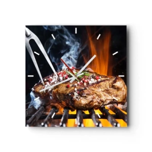 Orologio da parete - Orologio in Vetro - Bistecca alla griglia con spezie - 30x30cm - Succosa e profumata - Decorazione murale moderna per soggiorno e camera da letto ARTTOR