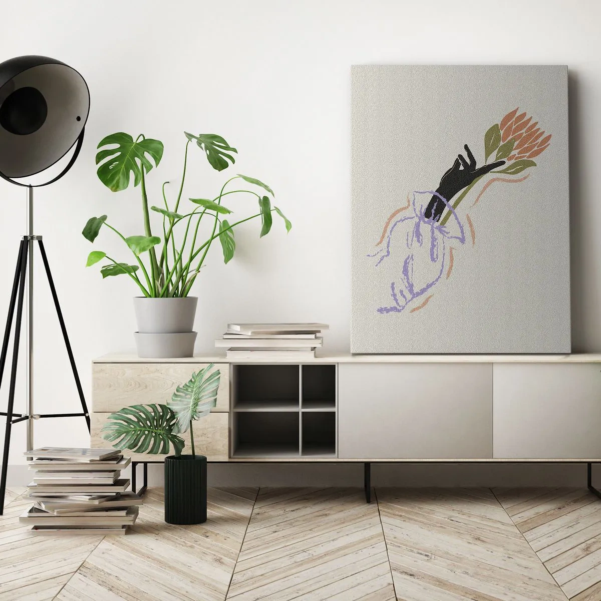 Quadro su tela - Stampe su Tela - Un bouquet di fiori minimalista in uno stile delicato - 50x70cm - Tocco delicato - Decorazione murale moderna per soggiorno e camera da letto ARTTOR