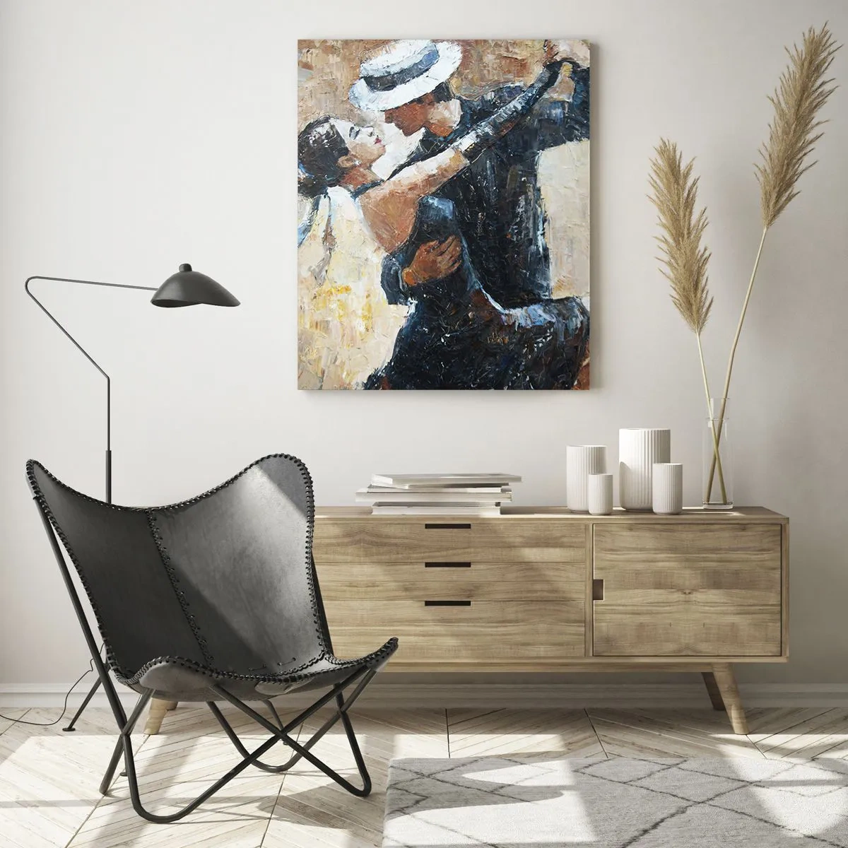Quadro su vetro - Una coppia che balla il tango in uno stile romantico ed elegante - 80x120cm - Alla Rodolfo Valentino - Decorazione murale moderna per soggiorno e camera da letto ARTTOR
