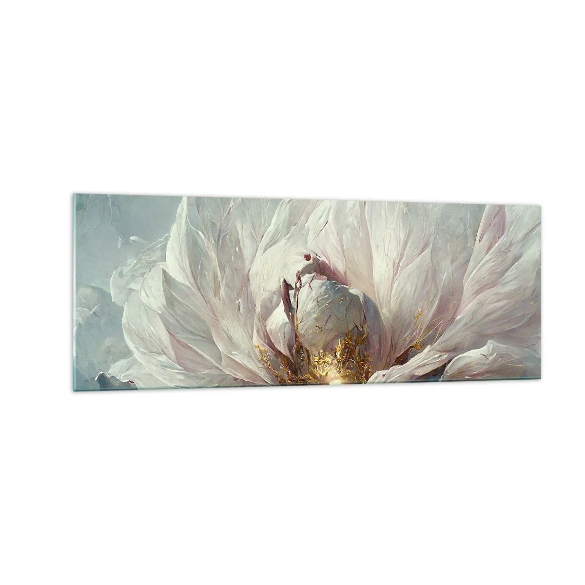 Quadro su vetro - Un delicato fiore bianco con sottili accenti dorati - 140x50cm - Fiorisce ogni cento anni - Decorazione murale moderna per soggiorno e camera da letto ARTTOR