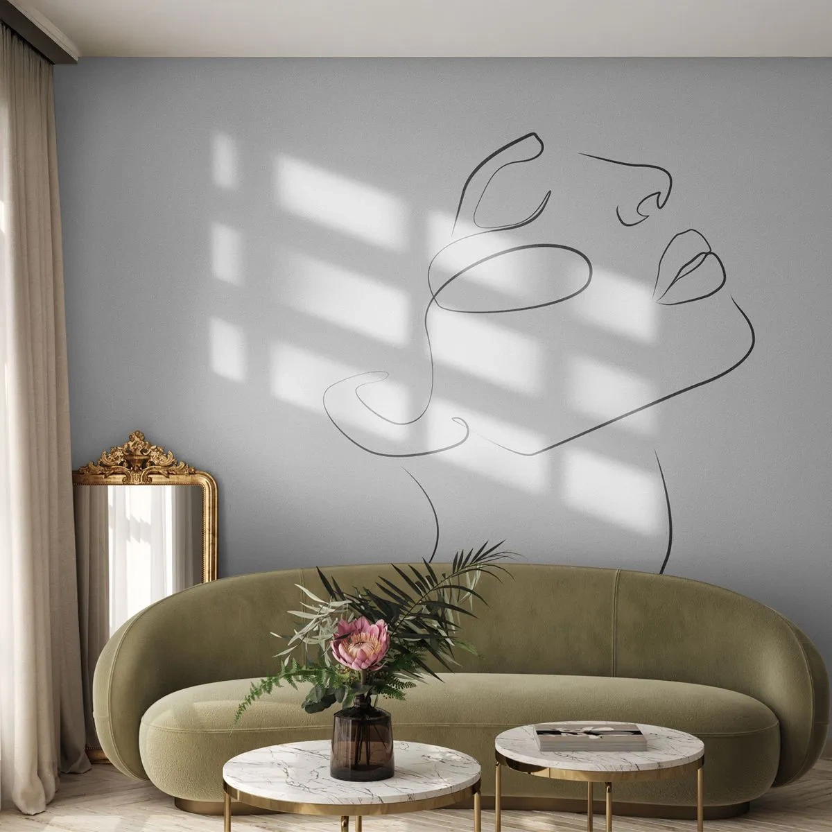 Fotomurali Premium Canvas - I meandri dei sogni - Volto di donna, Ritratto di una donna, Grafica - 300x210 cm