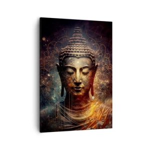 Quadro su tela - Stampe su Tela - Buddha dorato su sfondo scuro con ornamenti - 50x70cm - Equilibrio spirituale - Decorazione murale moderna per soggiorno e camera da letto ARTTOR