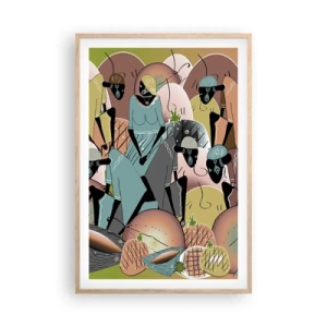 Poster in cornice rovere chiaro - Arriva la grande festa - 61x91 cm