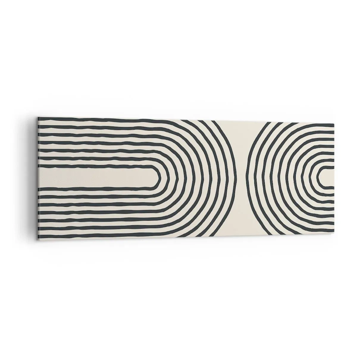 Quadro su tela - Stampe su Tela - Motivo geometrico astratto con linee simmetriche su sfondo chiaro - 140x50cm - Tra un attimo... - Decorazione murale moderna per soggiorno e camera da letto ARTTOR