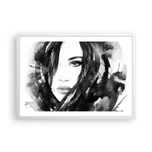 Poster in cornice bianca - Ritratto di donna in bianco e nero - 70x50 cm