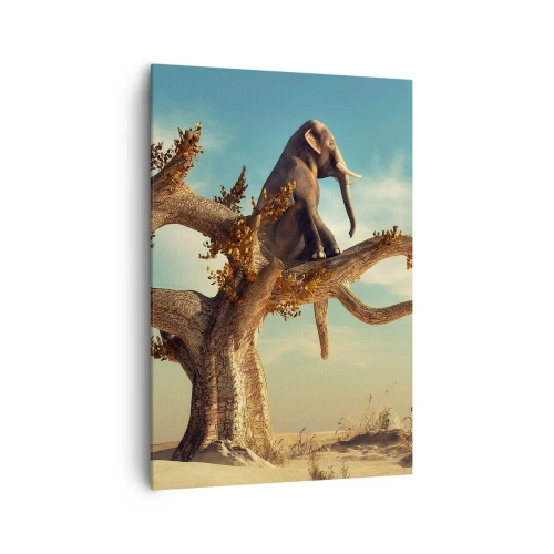 Quadro su tela - Stampe su Tela - Un elefante seduto su un albero in un paesaggio surreale - 70x100cm - Nuovo punto di vista - Decorazione murale moderna per soggiorno e camera da letto ARTTOR