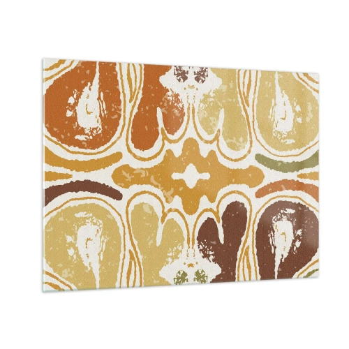 Quadro su vetro - Astrazione simmetrica nei toni caldi della terra - 70x50cm - Astrazione sentimentale - Decorazione murale moderna per soggiorno e camera da letto ARTTOR
