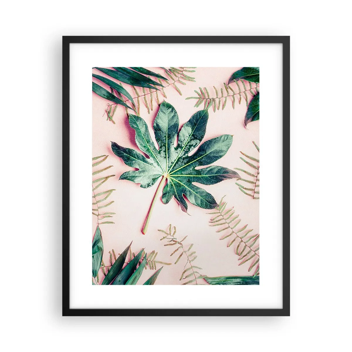 Poster in cornice nera - Studio di verde su sfondo rosa - 40x50 cm