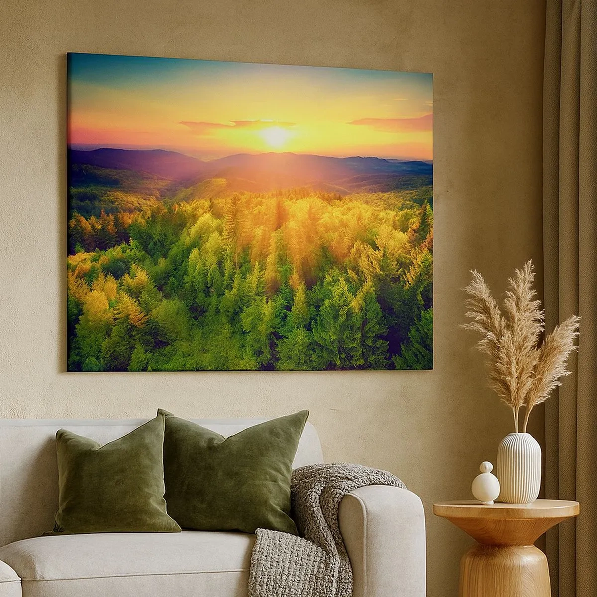 Quadro su tela - Stampe su Tela - Paesaggio forestale con tramonto sulle colline - 70x50cm - Vette e cime - Decorazione murale moderna per soggiorno e camera da letto ARTTOR
