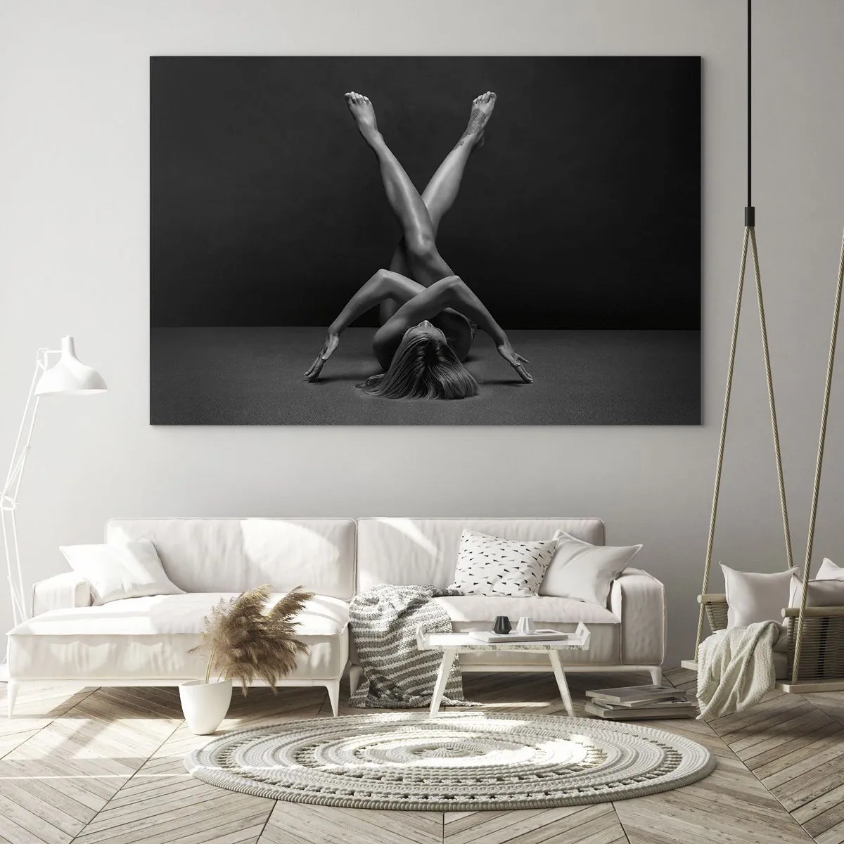 Quadro su vetro - Nudo femminile in una composizione corporea geometrica - 70x50cm - Geometria del nudo - Decorazione murale moderna per soggiorno e camera da letto ARTTOR