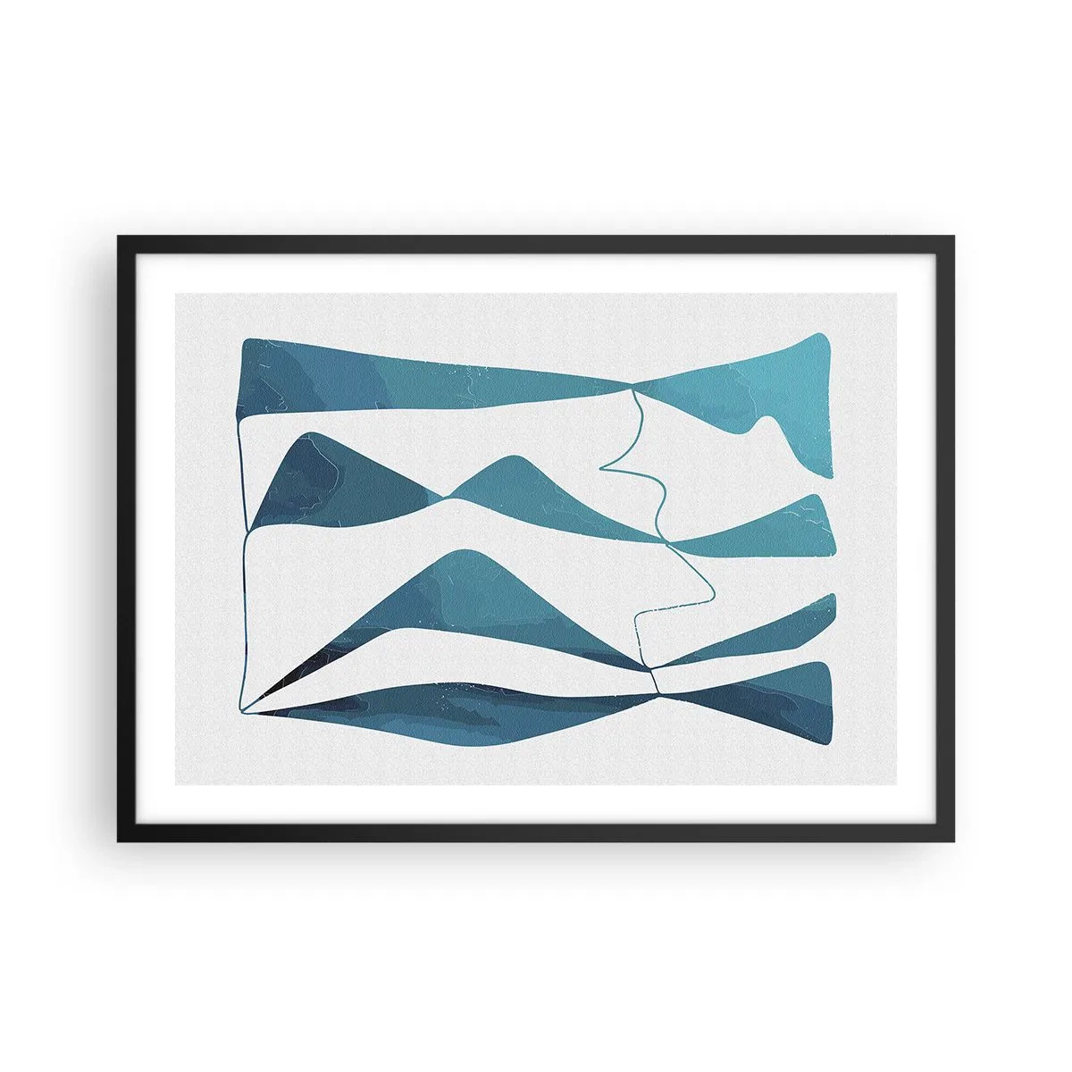 Poster in cornice nera - Forme astratte nelle tonalità del blu su sfondo bianco - 70x50cm - Astrazione: legame turchese - Decorazione murale moderna per soggiorno e camera da letto ARTTOR