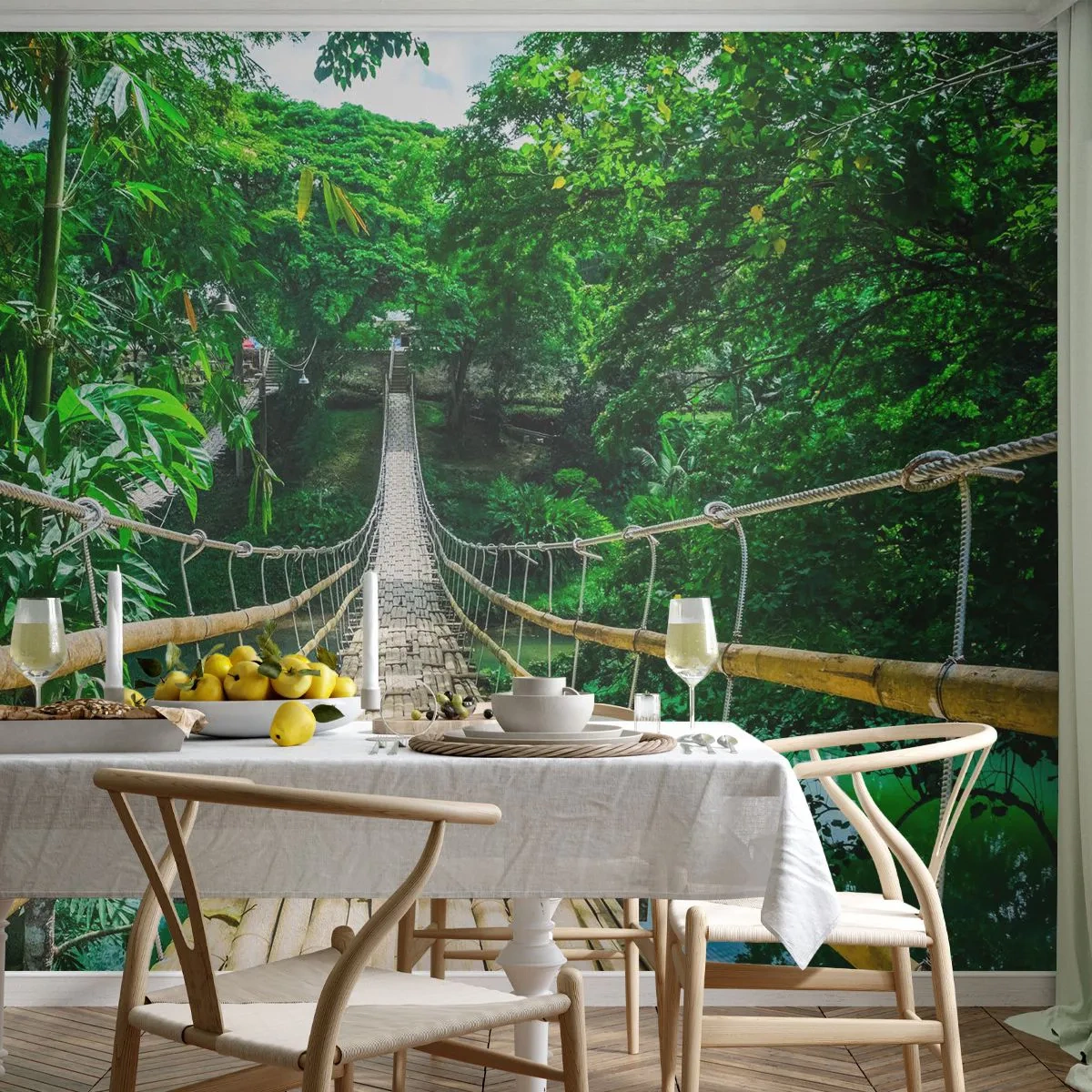 Fotomurali Autoadesivo Deluxe Sticker - Ponte sospeso sopra il verde - Paesaggio, Giungla, Filippine - 250x175 cm