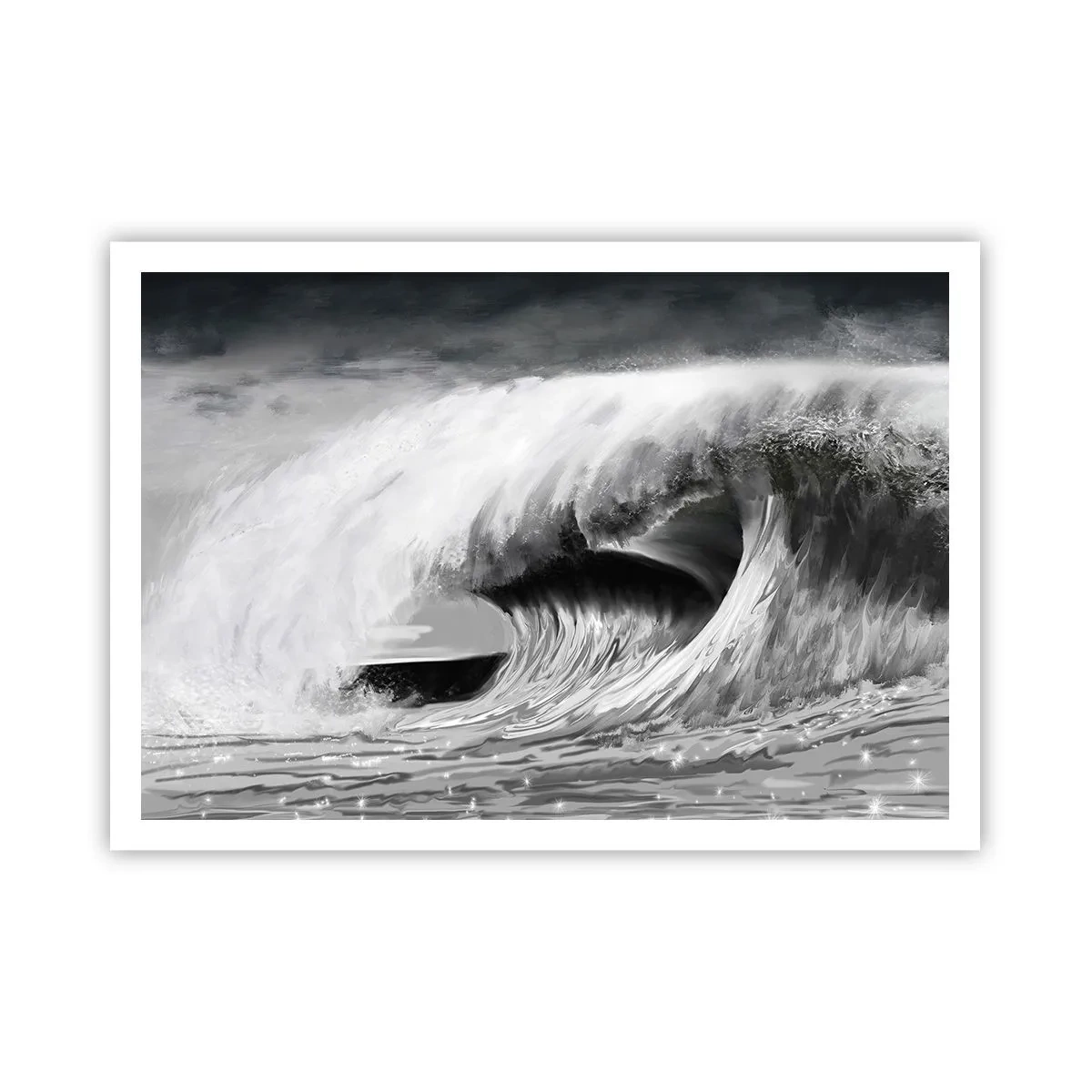 Poster - Onda oceanica spettacolare in monocromia - 100x70cm - La furia dell'oceano - Decorazione murale moderna per soggiorno e camera da letto ARTTOR