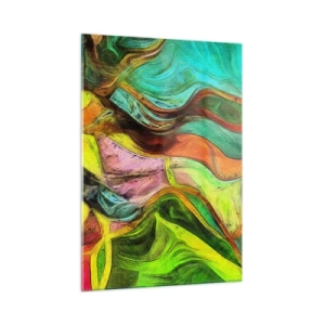 Quadro su vetro - Una composizione astratta con onde intense e multicolori. - 50x70cm - Il movimento è vita - Decorazione murale moderna per soggiorno e camera da letto ARTTOR