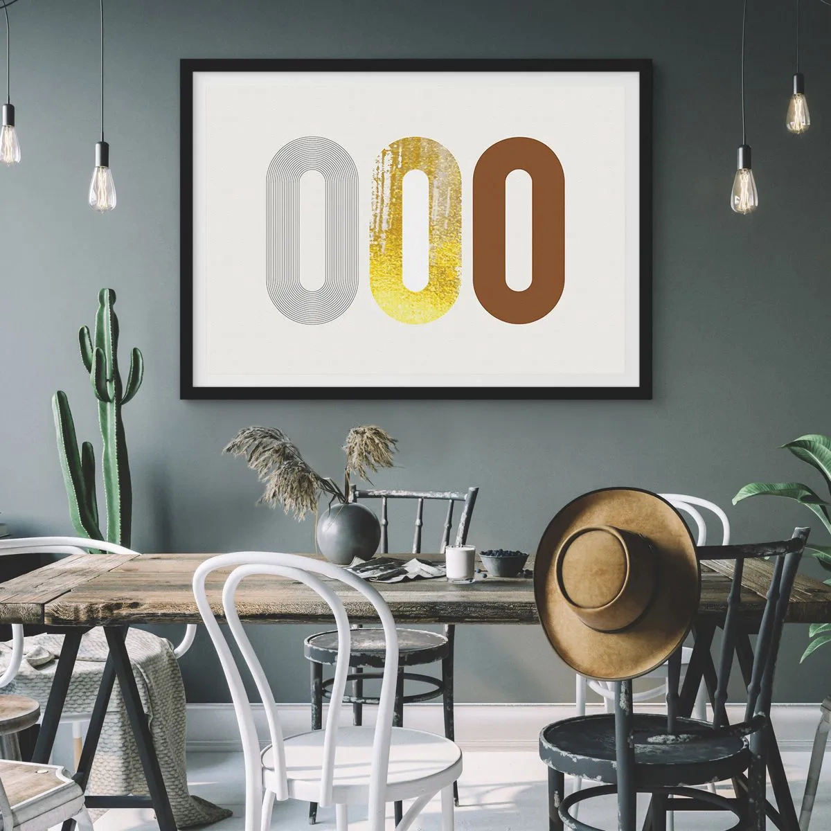 Poster in cornice nera - Motivo astratto di tre forme geometriche - 70x50cm - Ohh! - Decorazione murale moderna per soggiorno e camera da letto ARTTOR