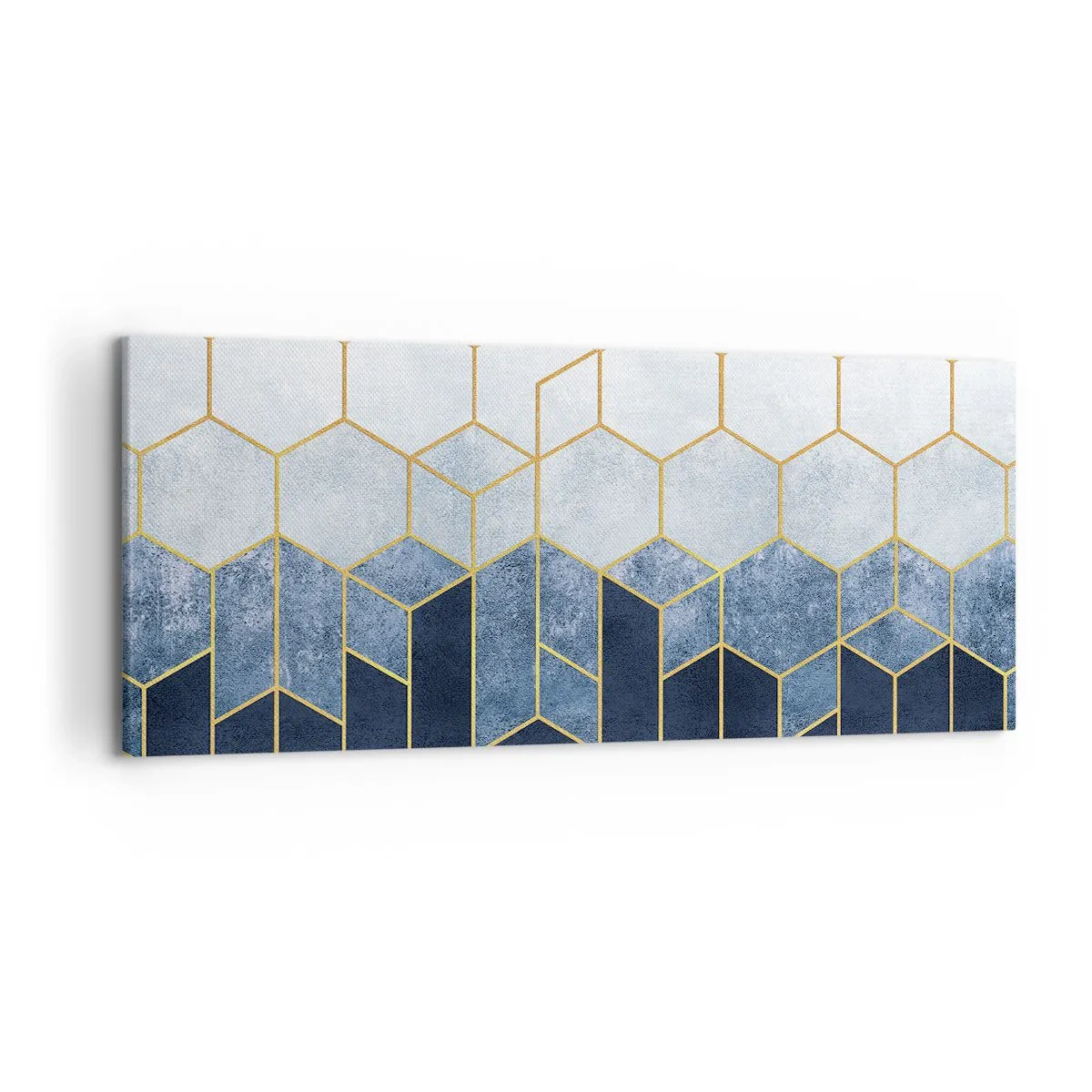 Quadro su tela - Stampe su Tela - Motivo geometrico nei toni dell'oro e del blu navy - 120x50cm - Composizione a ritmo sincopato - Decorazione murale moderna per soggiorno e camera da letto ARTTOR