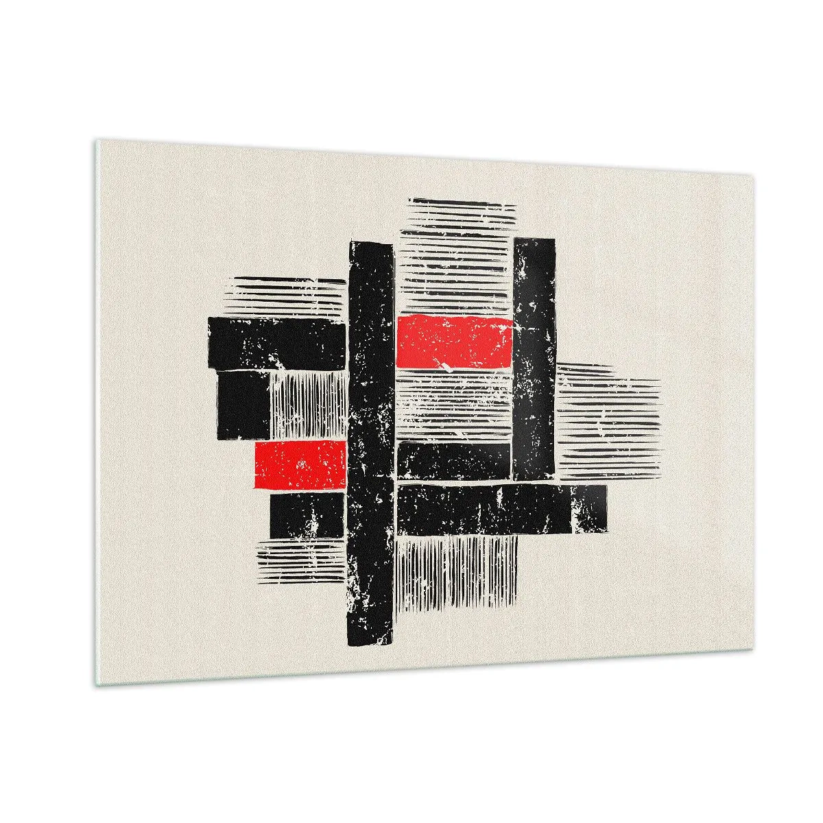 Quadro su vetro - Strisce astratte in nero e rosso - 100x70cm - Rosso e nero - Decorazione murale moderna per soggiorno e camera da letto ARTTOR